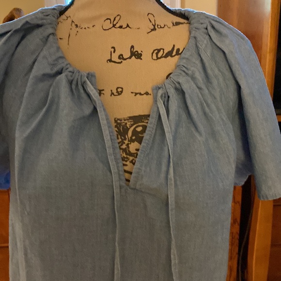 J. Crew Tie-neck cotton-poplin chambray cotton top. SOLD OUT ONLINE - Picture 2 of 7